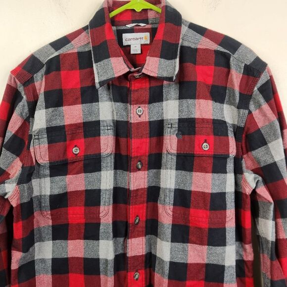 Carhartt Mens Original Fit Long Sleeve Plaid Flannel Button Up Shacket Medium - Picture 3 of 9